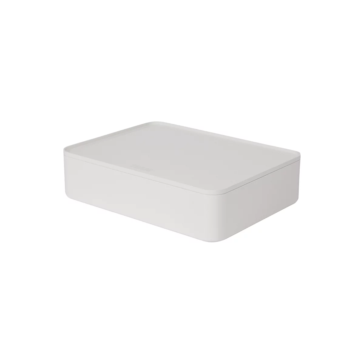 A rectangular white storage box with a lid, slightly rounded corners, without any discernible features.