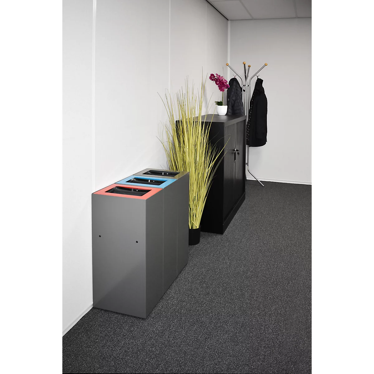 V-Part Système modulaire de tri des déchets, 60 litres, acier peint époxy, L 263 x P 335 x H 700 mm, gris foncé