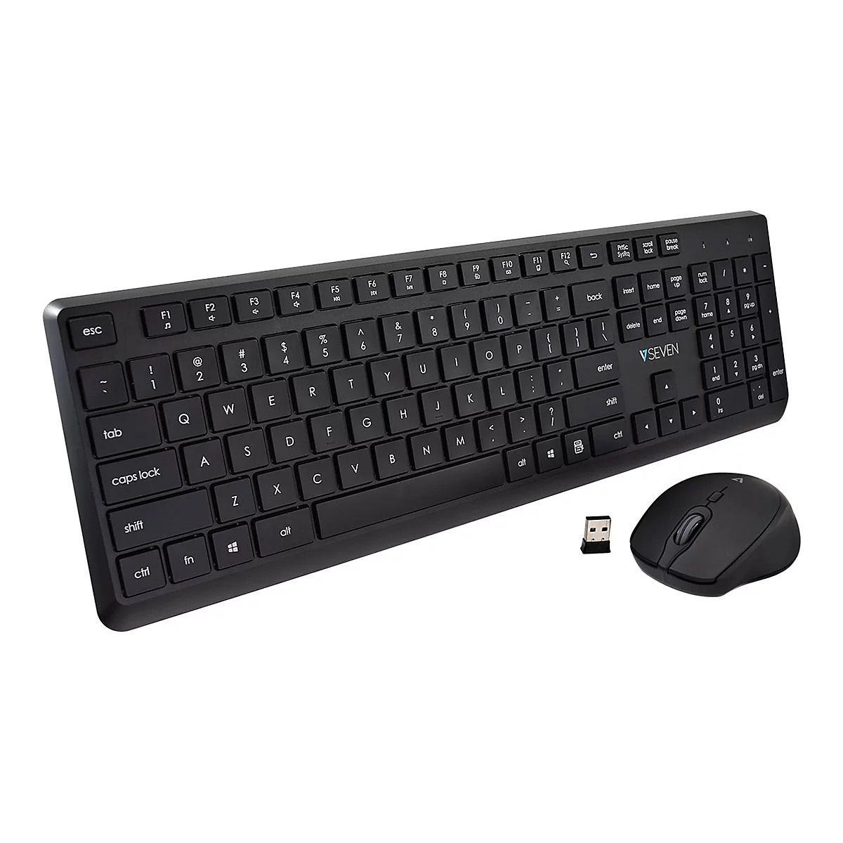 Schwarze Tastatur mit Maus und USB-EmpfÃ¤nger, Hersteller-Logo.