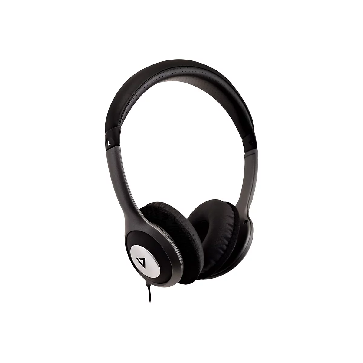 Casque noir avec un logo placÃ© sur un fond blanc.