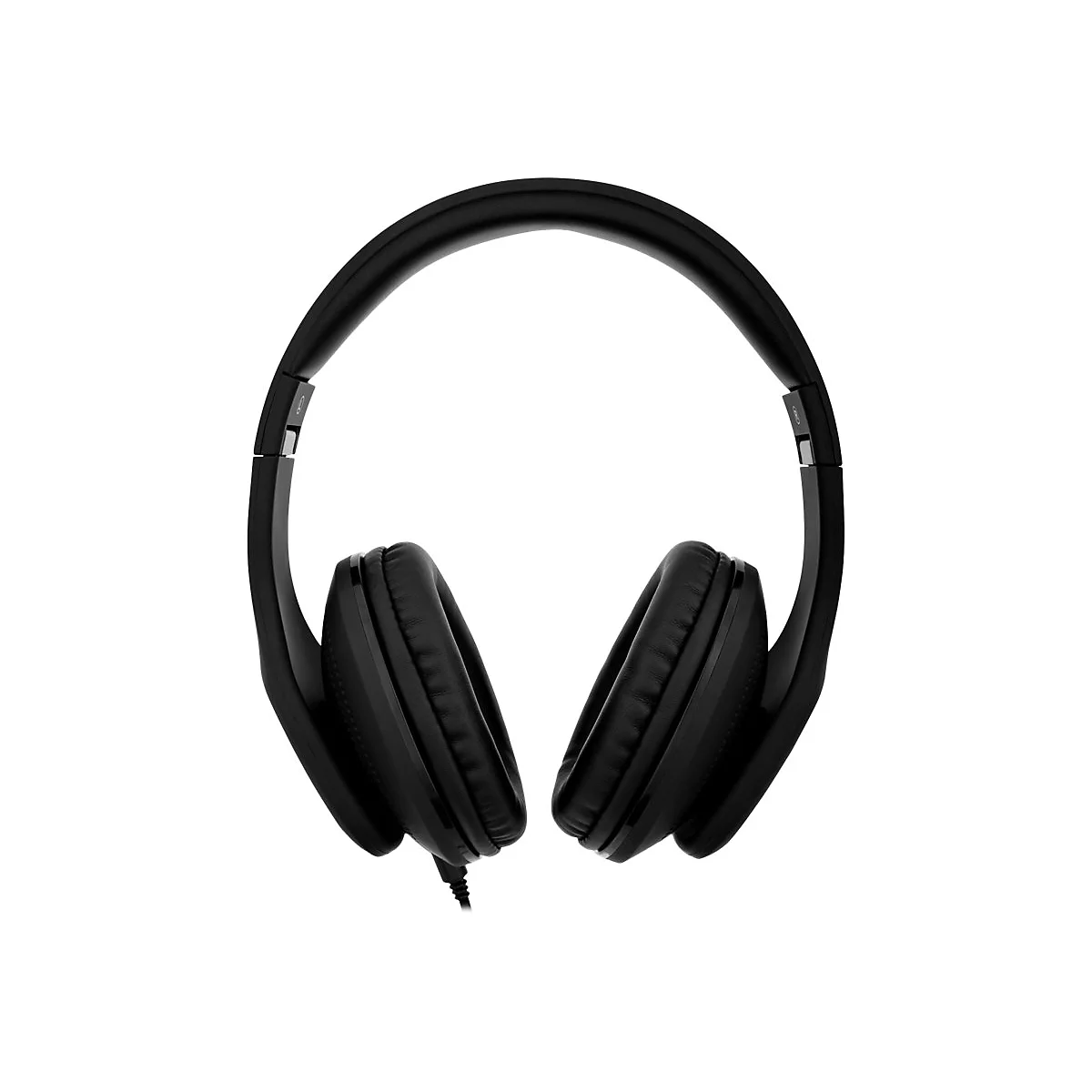 Casque noir sur fond blanc. Les deux Ã©couteurs et le bandeau sont clairement visibles.
