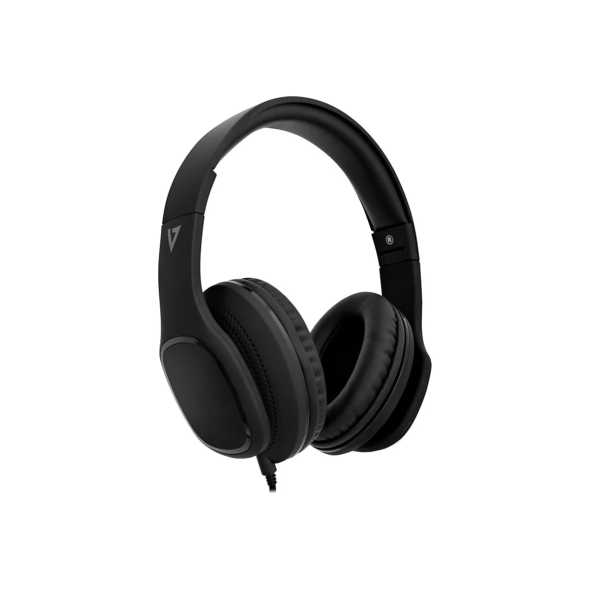 Casque noir sur fond blanc. L'arceau et les Ã©couteurs sont clairement visibles.