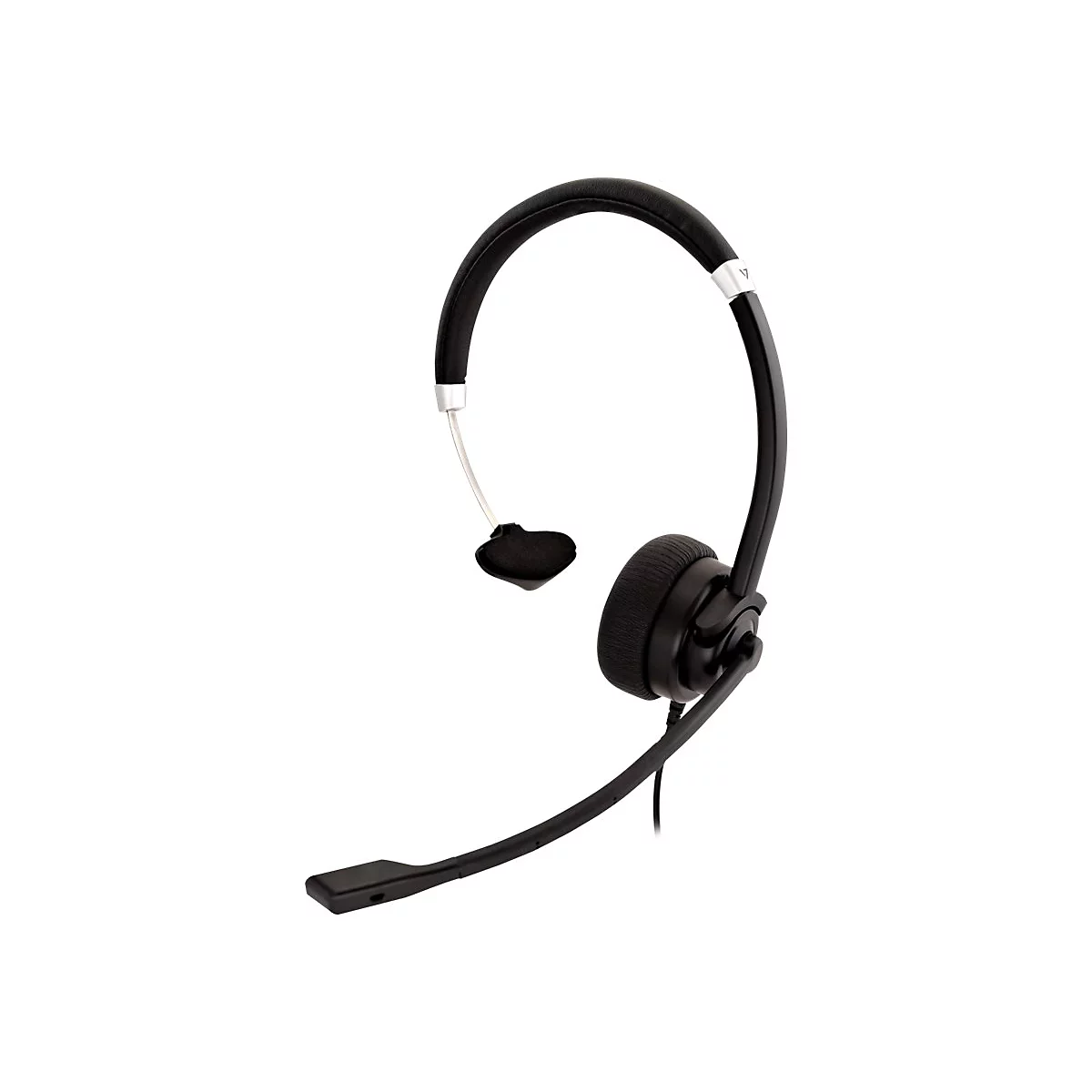 Schwarzes Headset mit Mikrofon auf weißem Hintergrund.