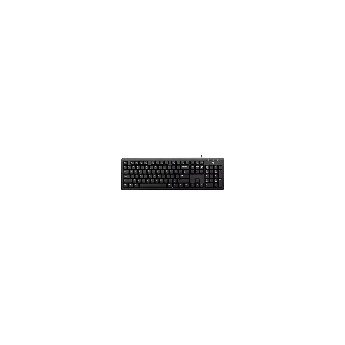 Schwarze Tastatur vor weiÃŸem Hintergrund. Tastenbeschriftung in weiÃŸ und hellblau, mit Ziffernblock.
