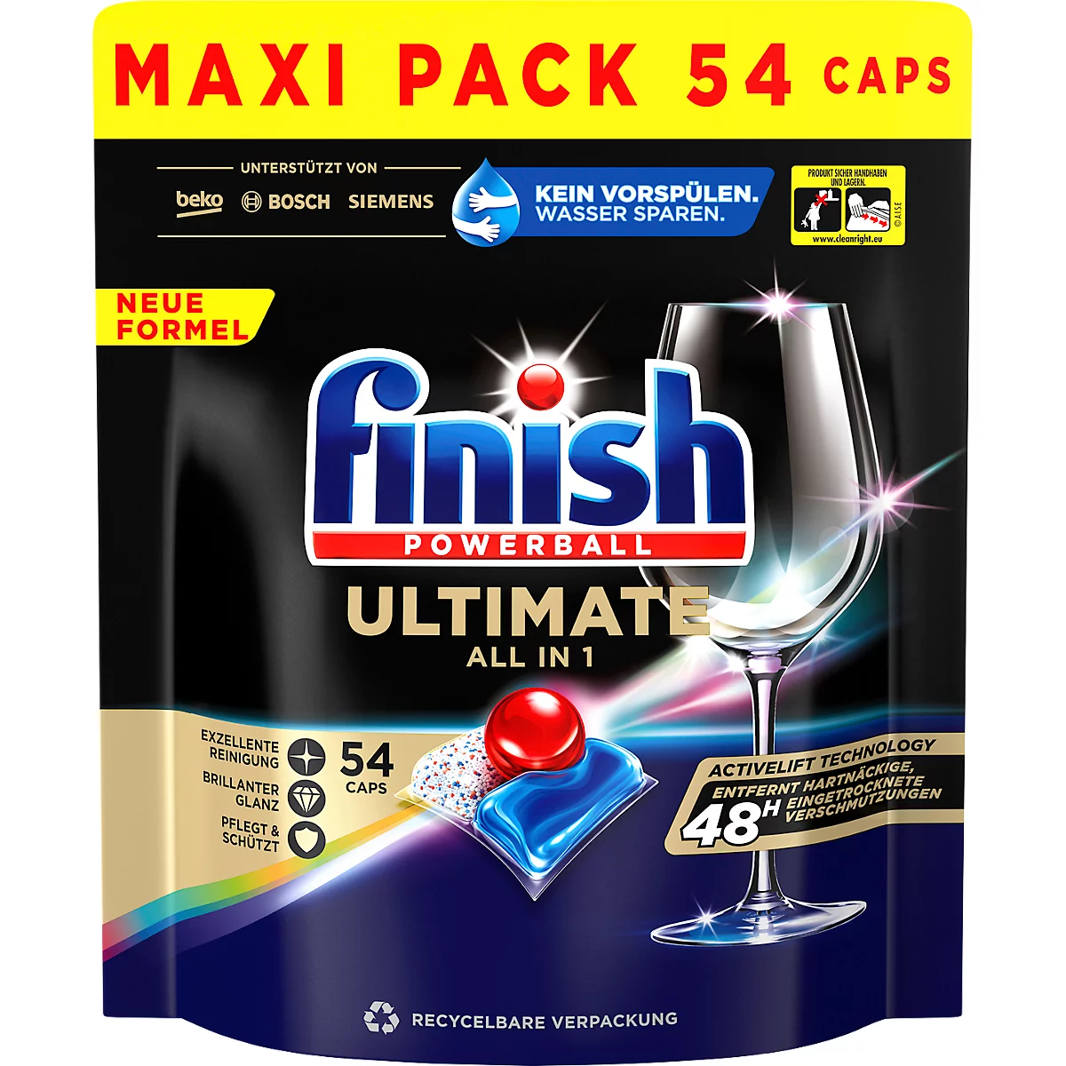 Vaatwastabletten Finish Quantum XXL Ultimate, uitzonderlijke glans, ontvettende werking, spoel/zout, 45 stuks per zakje