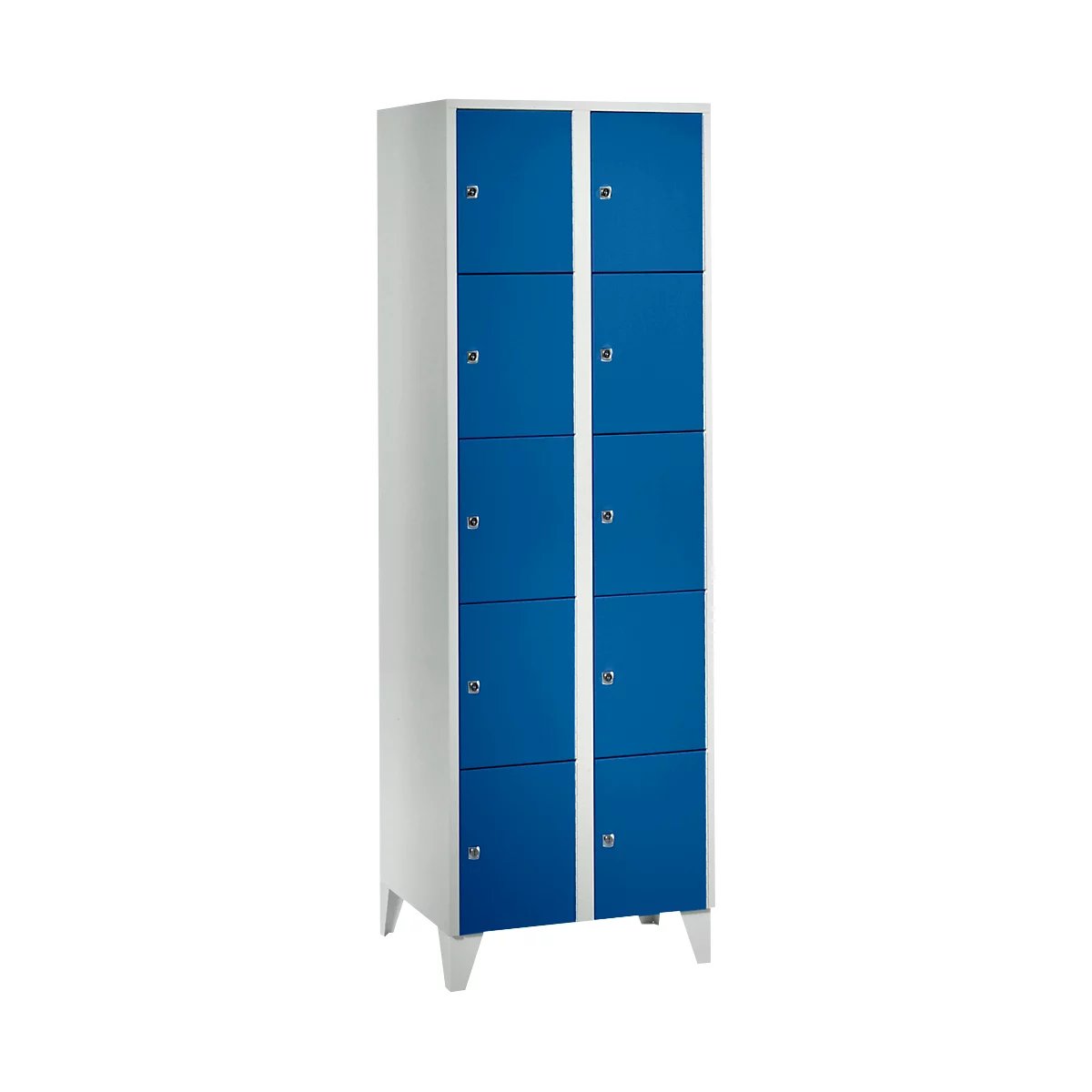 Vakkenkast 300 mm, 2 compartimenten, 10 vakken, veiligheidscilinderslot, poot, gentiaanblauw