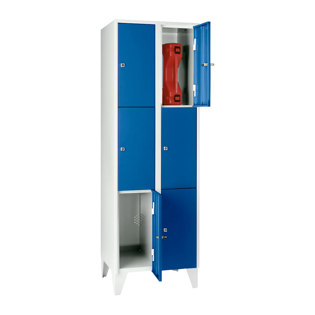 Vakkenkast 300 mm, 2 compartimenten, 6 vakken, veiligheidscilinderslot, poot, gentiaanblauw