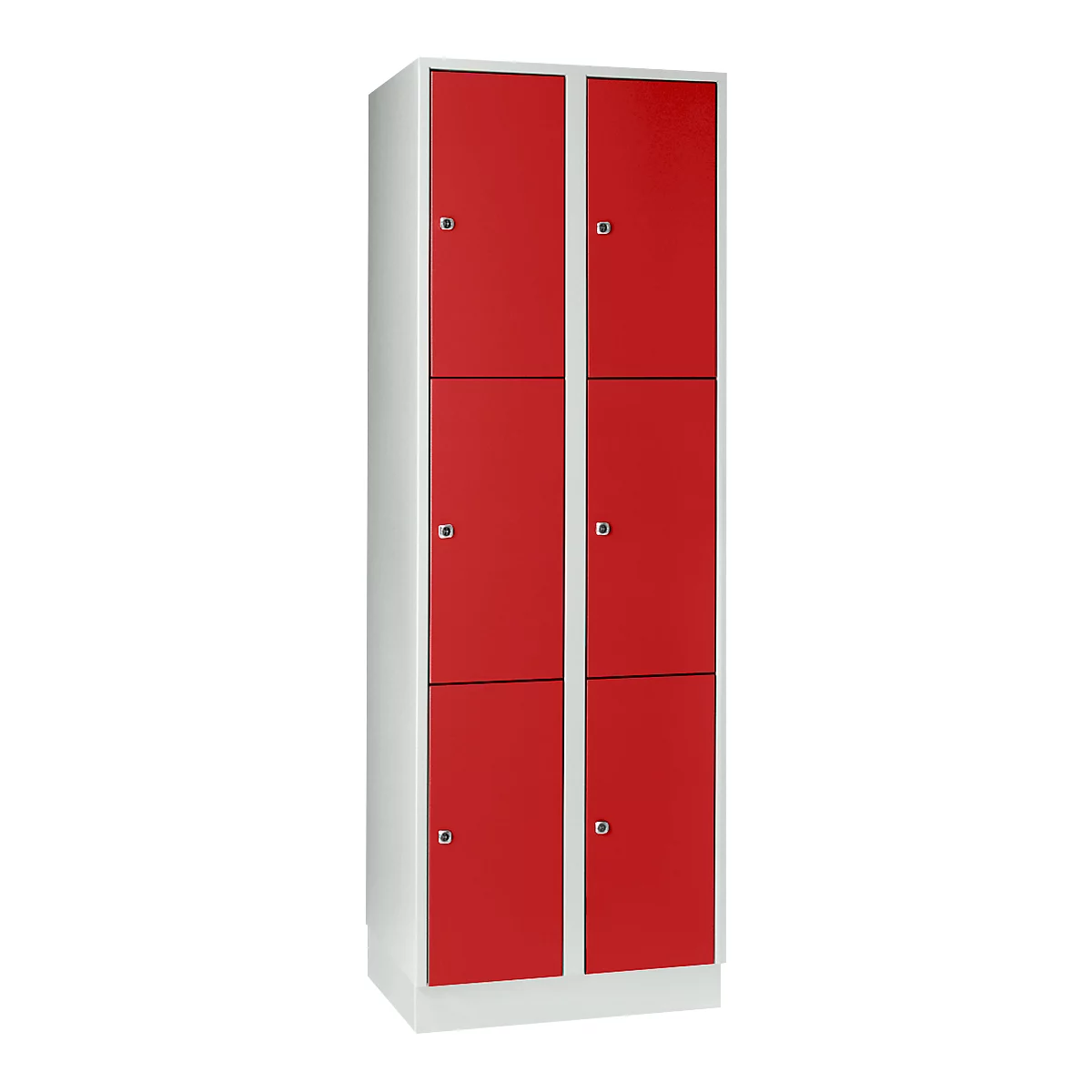 Vakkenkast 300 mm, 2 compartimenten, 6 vakken, veiligheidscilinderslot, sokkel, vuurrood