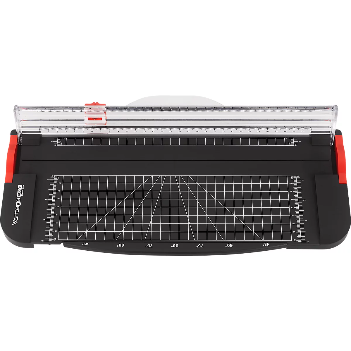Vantage 40001 rolsnijmachine, tot A4, tot 8 vel, snijafmetingen L 300 x H 0,8 mm, liniaal, hoek- en rasterlijnen, zwart-rood