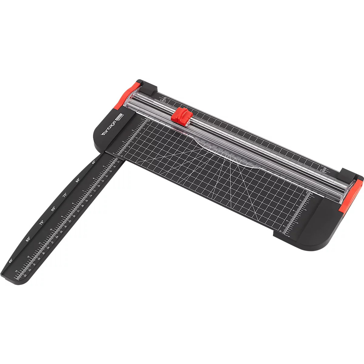 Vantage 40001 rolsnijmachine, tot A4, tot 8 vel, snijafmetingen L 300 x H 0,8 mm, liniaal, hoek- en rasterlijnen, zwart-rood