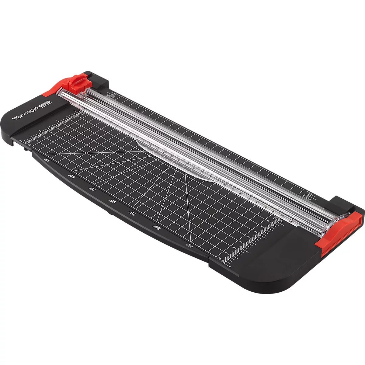 Vantage 40001 rolsnijmachine, tot A4, tot 8 vel, snijafmetingen L 300 x H 0,8 mm, liniaal, hoek- en rasterlijnen, zwart-rood