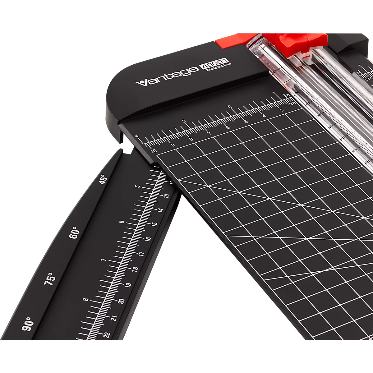 Vantage 40001 rolsnijmachine, tot A4, tot 8 vel, snijafmetingen L 300 x H 0,8 mm, liniaal, hoek- en rasterlijnen, zwart-rood