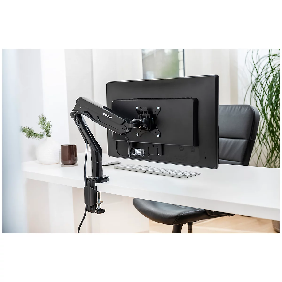 Vantage Premium enkele monitorarm, tot 36', 3-12 kg, in hoogte/diepte verstelbaar, kantelfunctie, VESA, zwart