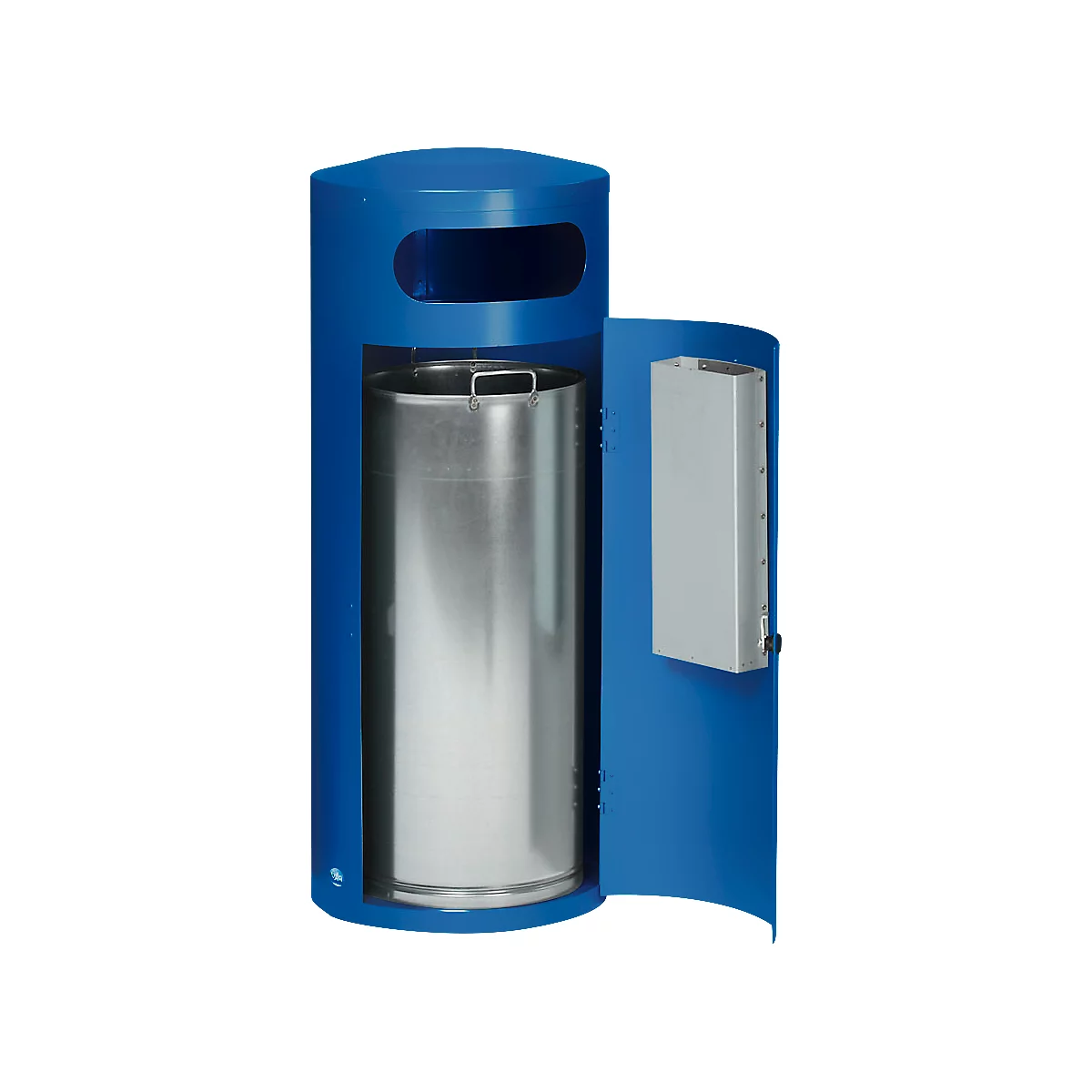 VAR KS 70 afvalbak, rond, 70 l inhoud, met interne asbak, afsluitbaar, zelfdovend, met binnenemmer, plaatstaal, gentiaanblauw