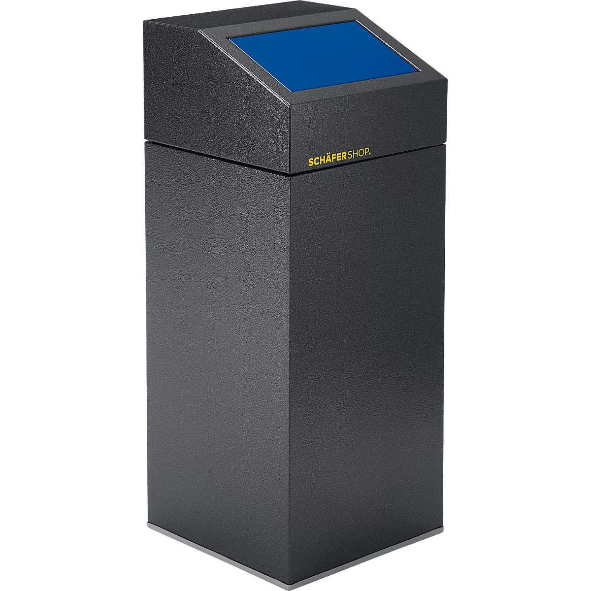 Dunkelgraue Säule mit blauem, beleuchtetem Oberteil und Schriftzug SCHÄFER SHOP.