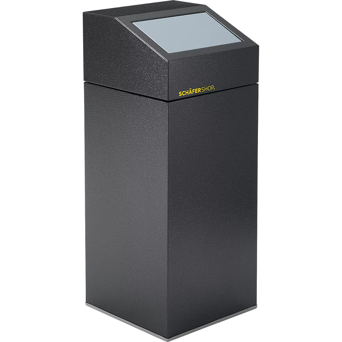 Ein schwarzer, säulenförmiger Behälter mit schräger Oberseite. Auf der Oberseite ist ein Bildschirm zu sehen, darunter der Schriftzug 'SCHÄFERSHOP'.