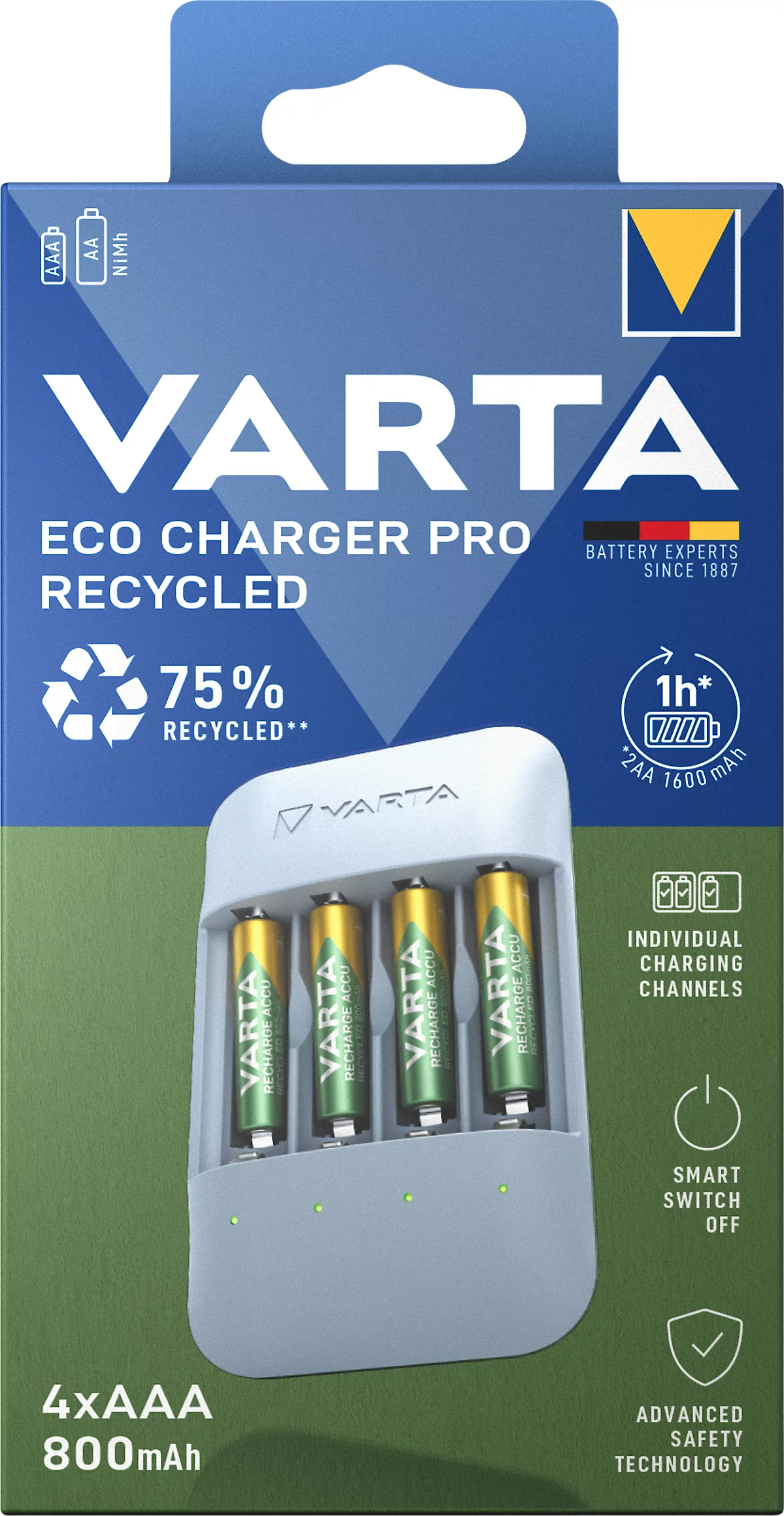 VARTA NiMH Akku RECHARGE ACCU recyclé, Micro AAA, 800 mAh