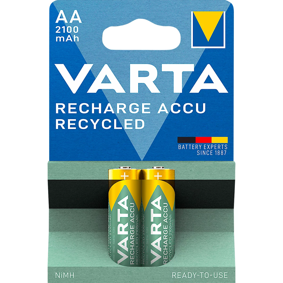 VARTA Akku Recycled Blister 2, wiederaufladbar, 2100mAh, AA, 2 Stück