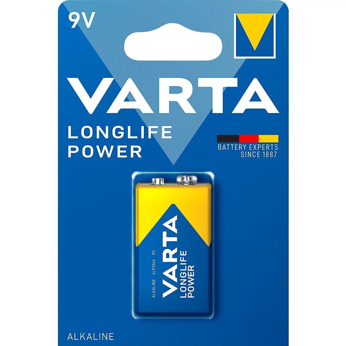 VARTA Batterie Longlife Power, Spannung 9 V, besonders langlebig, E-Block, 1 Stück