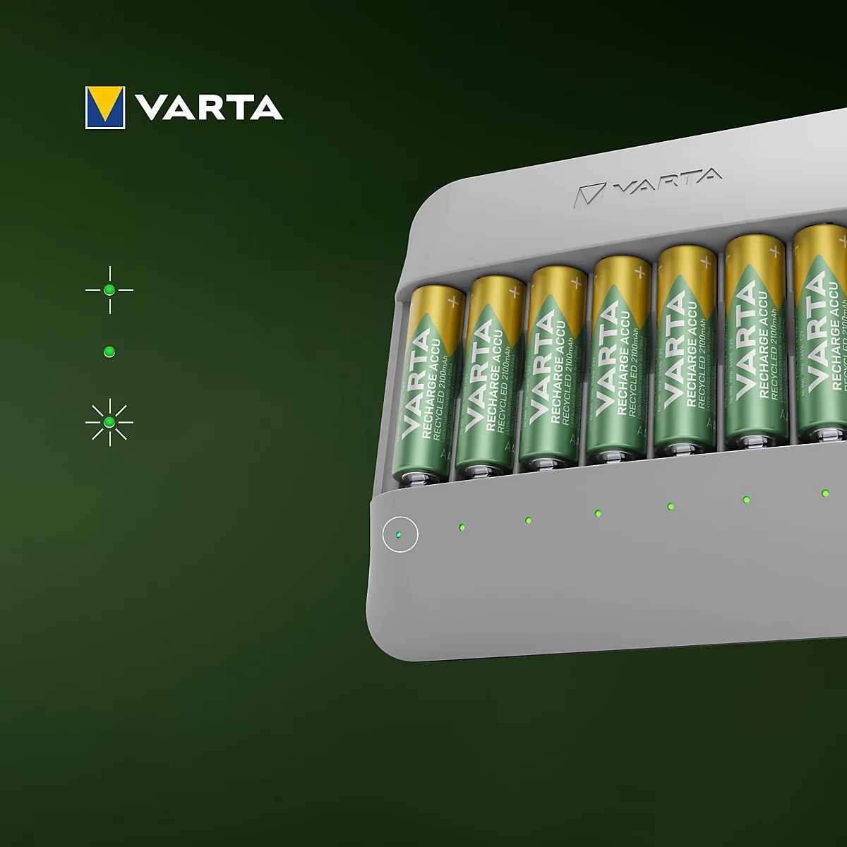 VARTA batterijlader Eco Charger Multi Recycled, voor oplaadbare NiMH-batterijen, USB-C, 100-240 V, incl. 8x AA 2100mAh oplaadbare batterijen