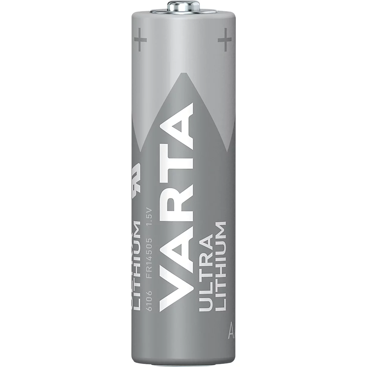 Gray AA battery of the Varta brand with the inscription "Ultra Lithium".