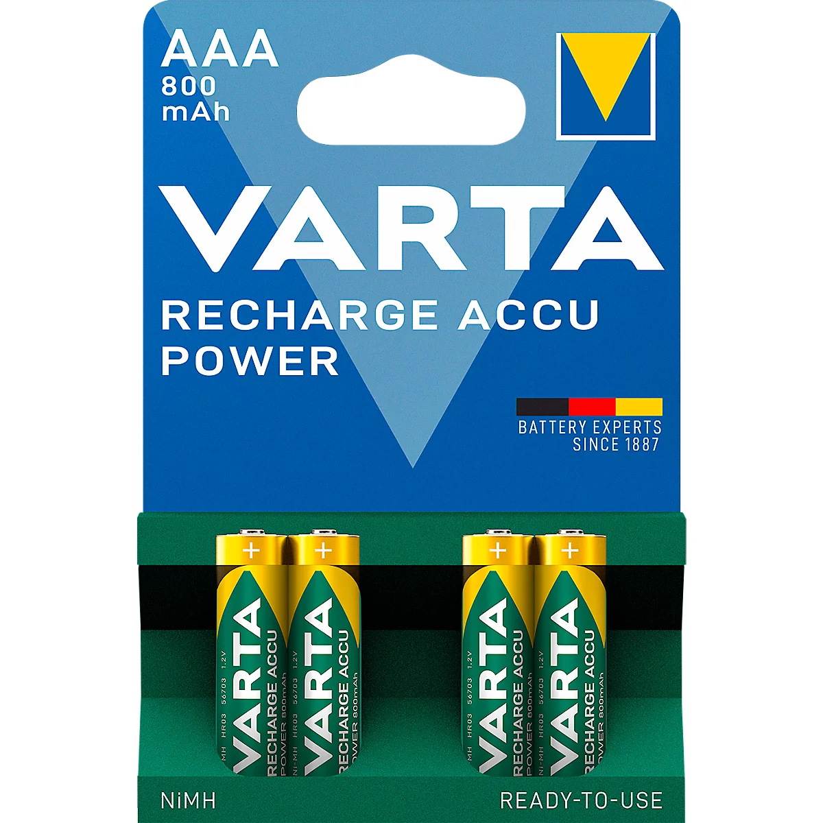 VARTA pilas recargables Power Play Longlife, micro AAA, 4 unidades