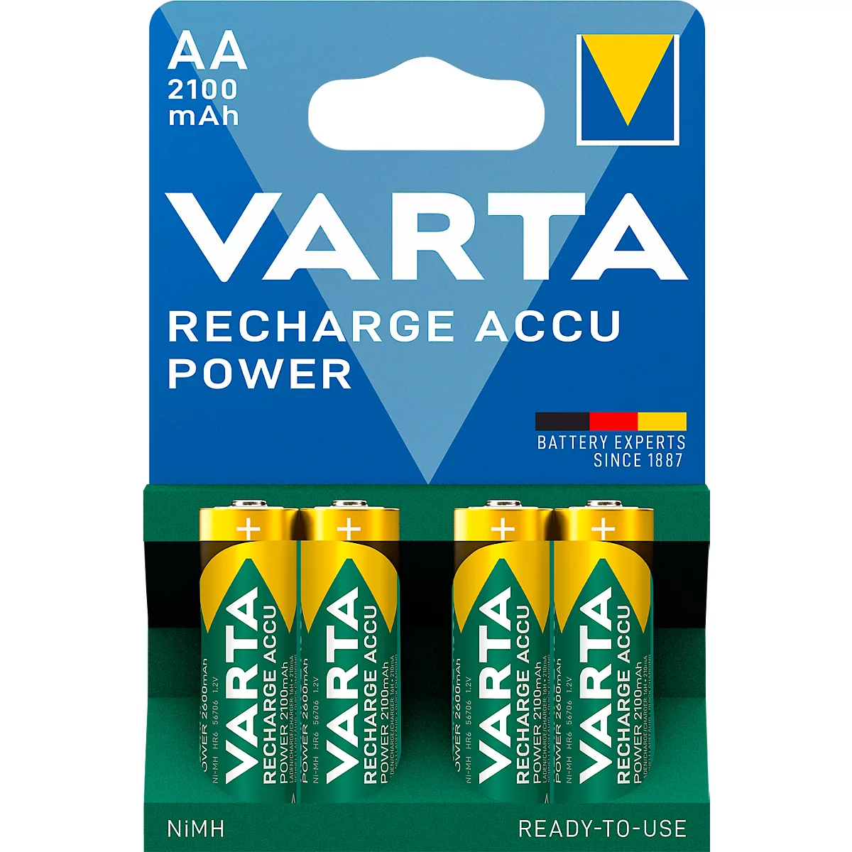 VARTA pilas recargables Power Play Longlife, mignon AA, 4 piezas