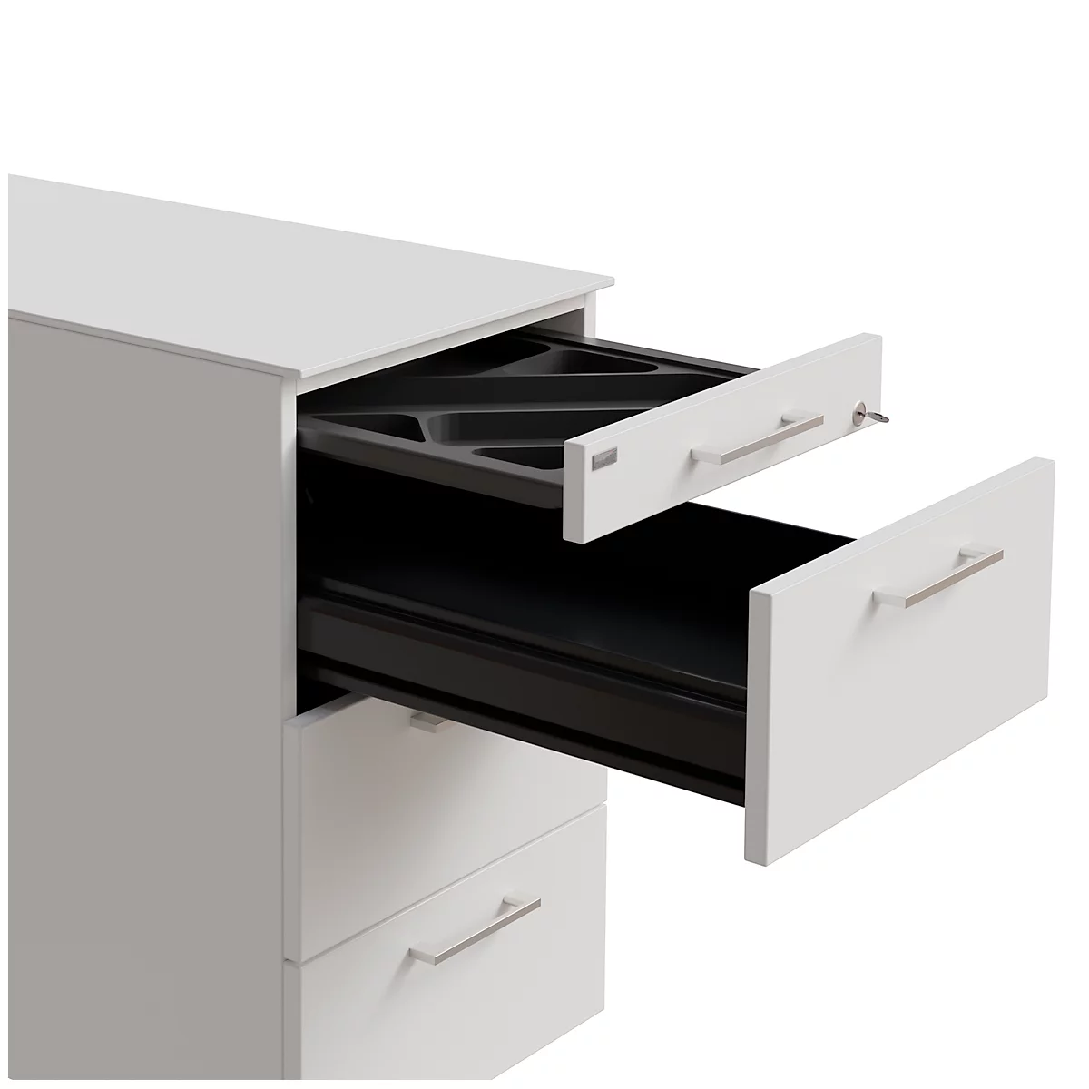 Vast ladeblok SOLUS PLAY, 1 materiaallade, 3 schuifladen, diepte 800 mm, met handgreep, wit