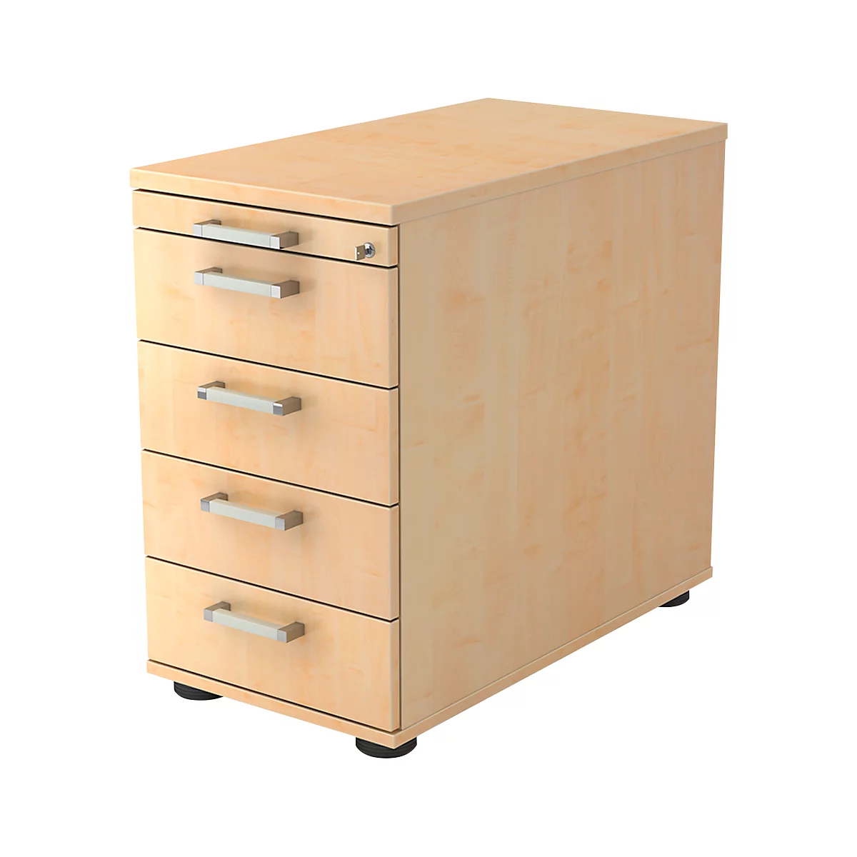 Vast ladeblok TARVIS, 1 materiaallade, afsluitbaar, 4 schuifladen, B 428 x D 800 x H 720-760 mm, esdoornpatroon