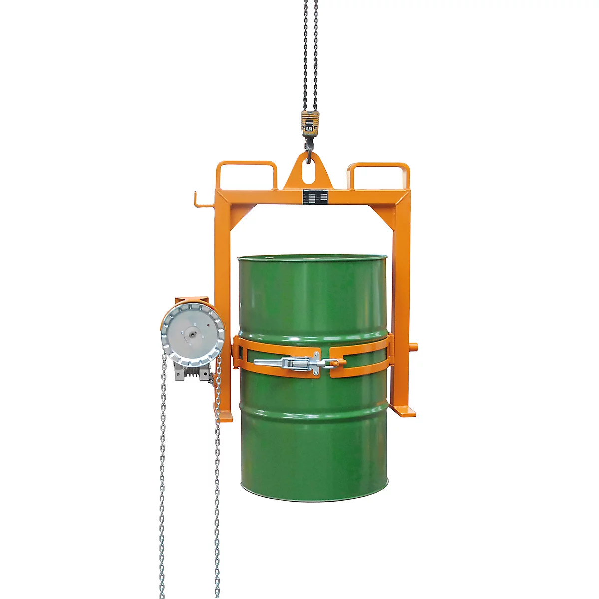 Vatenkantelaar BAUER FD-SK met ketting, staal, B 1020 x D 650 x H 1010 mm, oranje