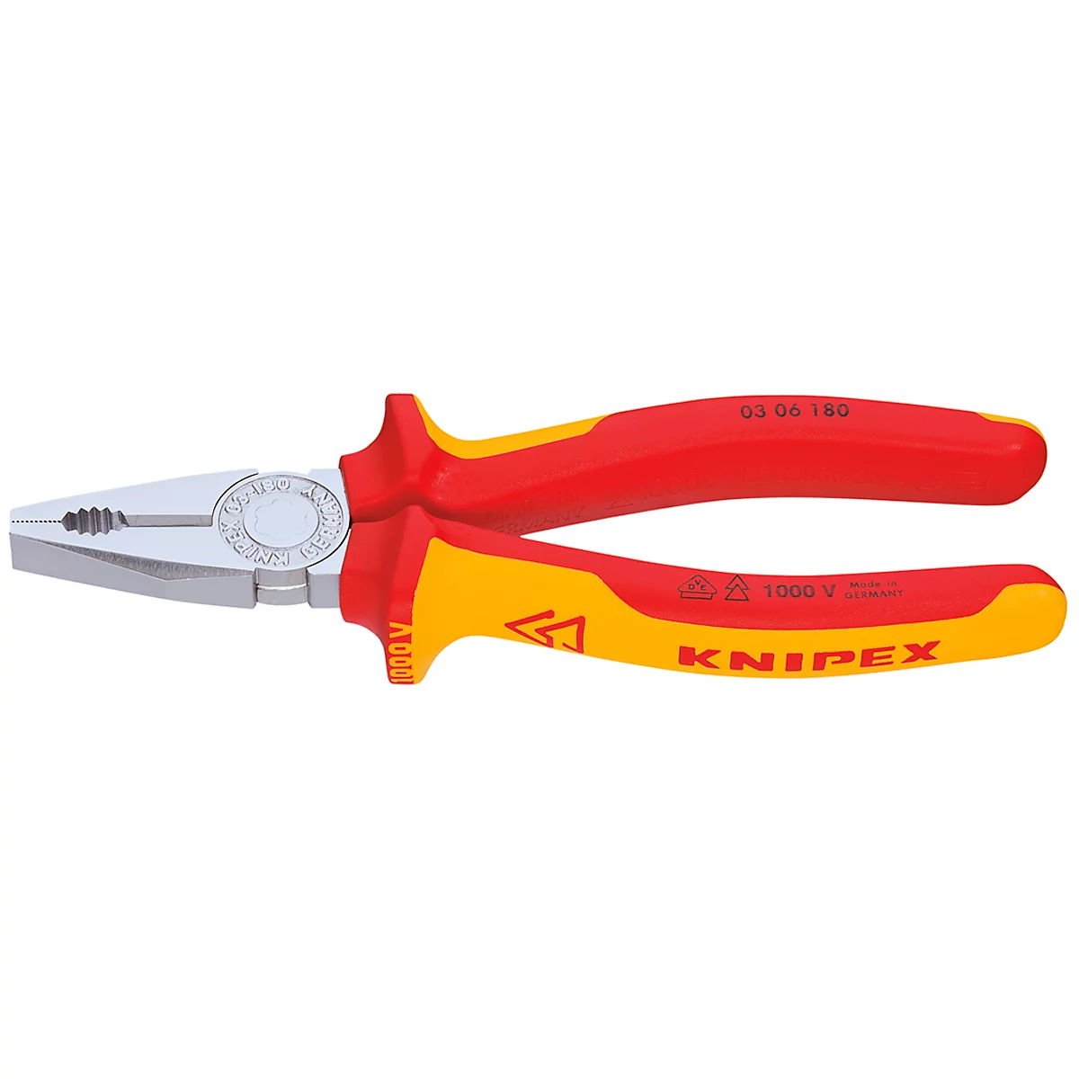 Knipex pliers, red-yellow handles, silver plier heads.