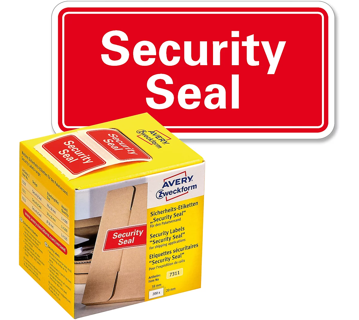 Veiligheidsetiketten Avery Zweckform Security Seal, rechthoekig, 38 x 20 mm, 200 st.