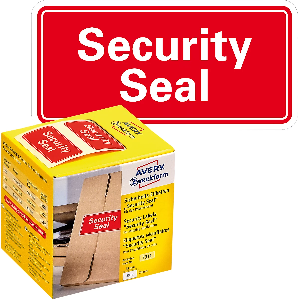 Veiligheidsetiketten Avery Zweckform Security Seal, rechthoekig, 38 x 20 mm, 200 st.