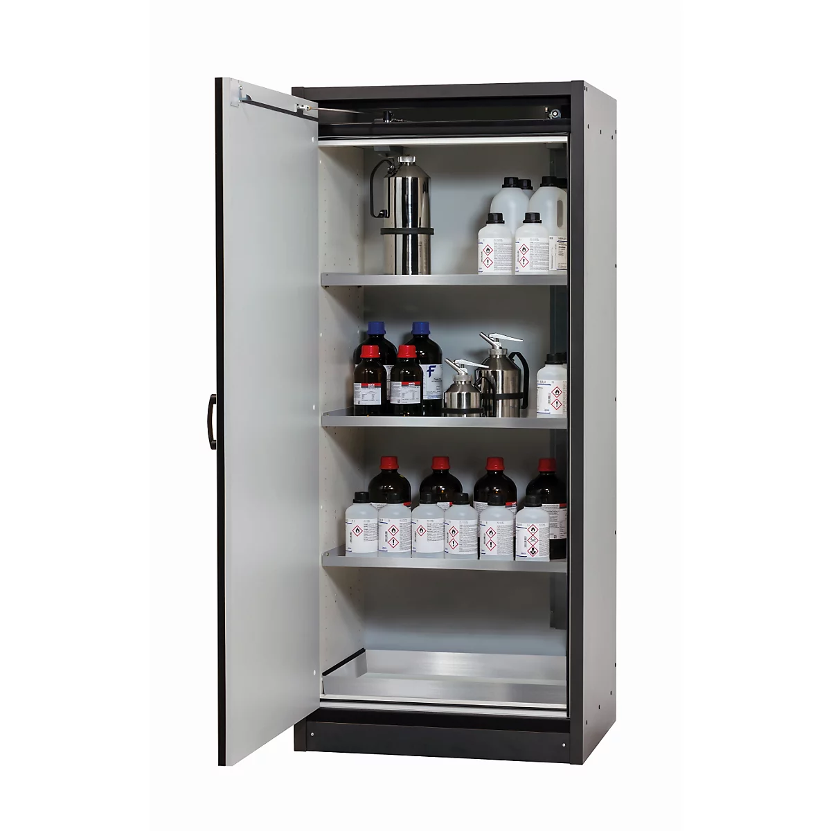 Veiligheidskast type 30 asecos Q-CLASSIC-30, scharnierende deur, links scharnier, front asecos zilver, B 864 x D 620 x H 1947 mm