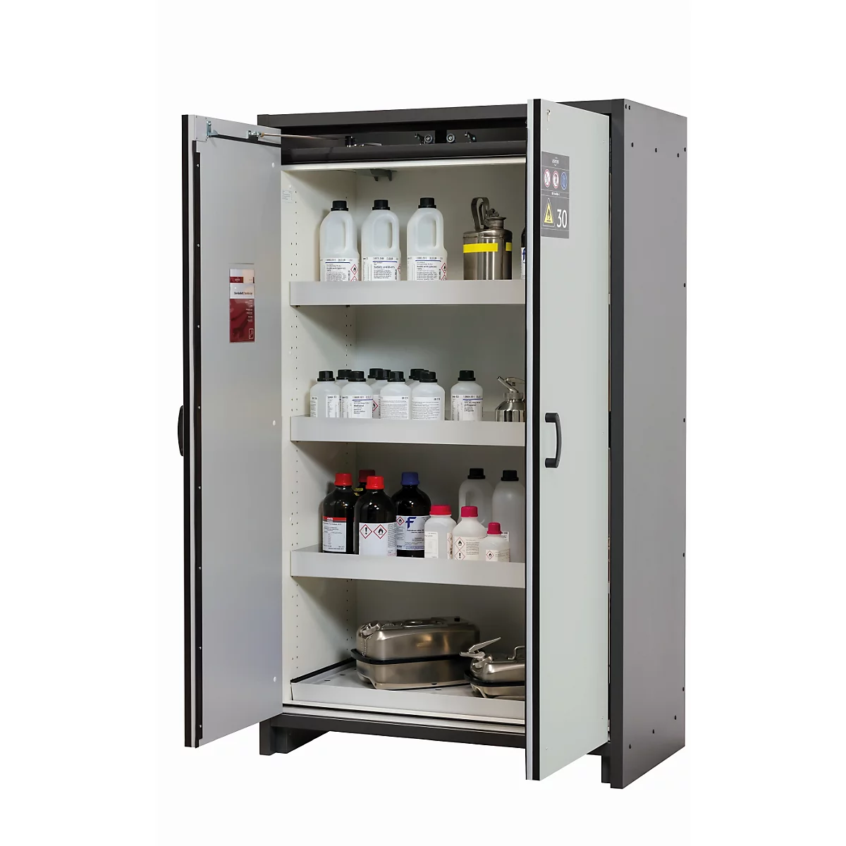 Veiligheidskast type 30 asecos Q-CLASSIC-30, scharnierende deuren, voorzijde lichtgrijs, B 1164 x D 620 x H 1947 mm