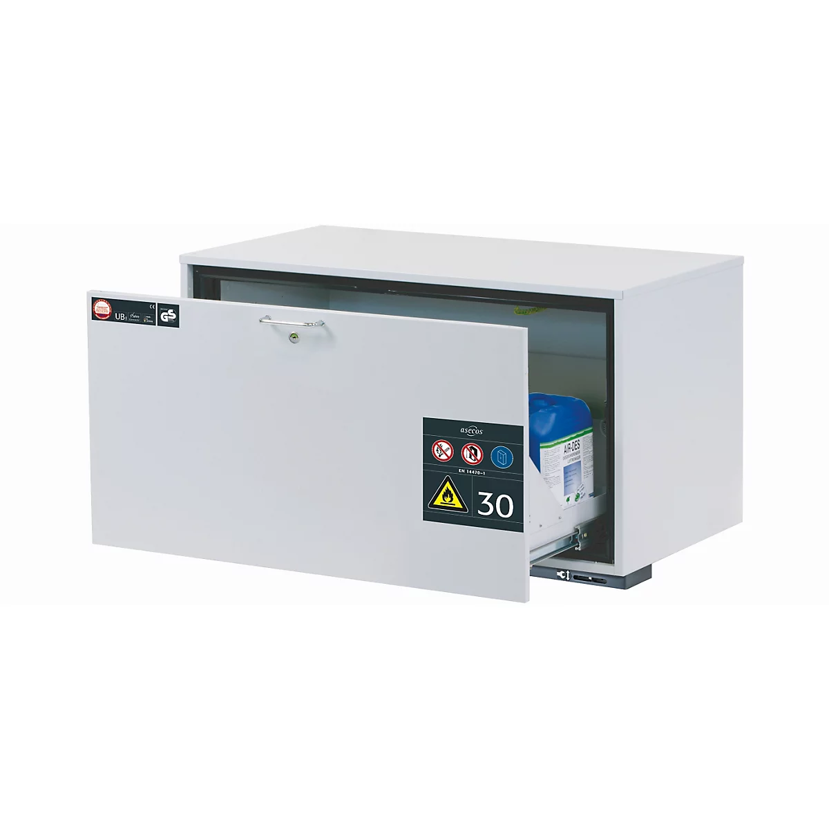 Veiligheidskast type 30 asecos UB-S-30, lade, voorzijde lichtgrijs, B 1102 x D 574 x H 600 mm