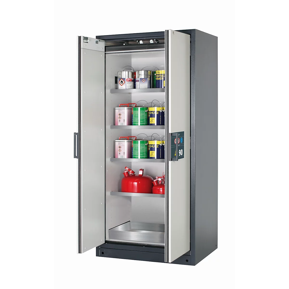 Veiligheidskast type 90 asecos Q-CLASSIC-90, scharnierende deuren, voorzijde in lichtgrijs, B 893 x D 615 x H 1953 mm