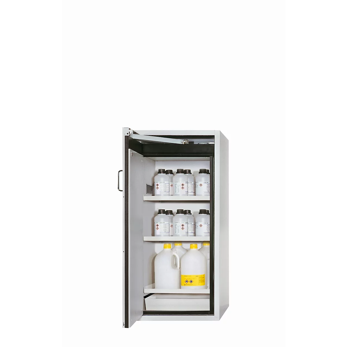 Veiligheidskast type 90 asecos S-CLASSIC-90, scharnierende deur met deurstop, links scharnier, front lichtgrijs, B 596 x D 616 x H 1298 mm