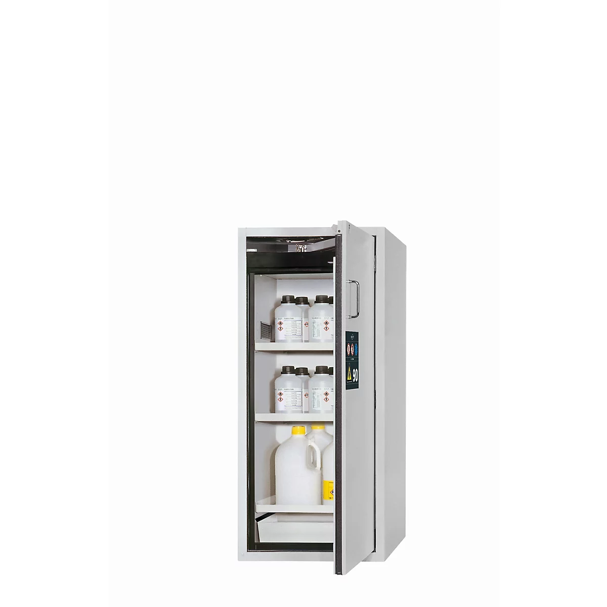 Veiligheidskast type 90 asecos S-CLASSIC-90, scharnierende deur met deurstop, rechtsscharnier, vooraan lichtgrijs, B 596 x D 616 x H 1298 mm