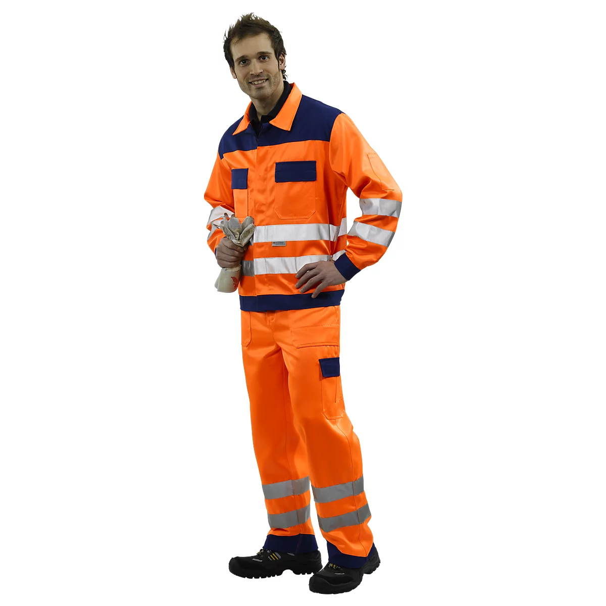 Veiligheidskleding-broek met tailleband, oranje/blauw, m. 64