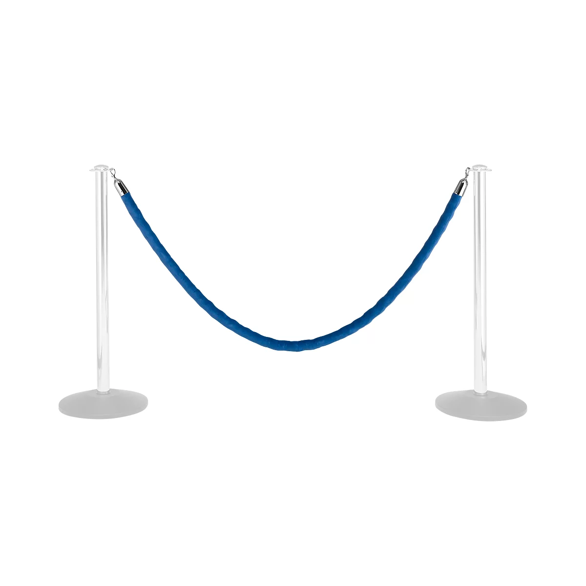 Two silver posts with blue velvet rope.