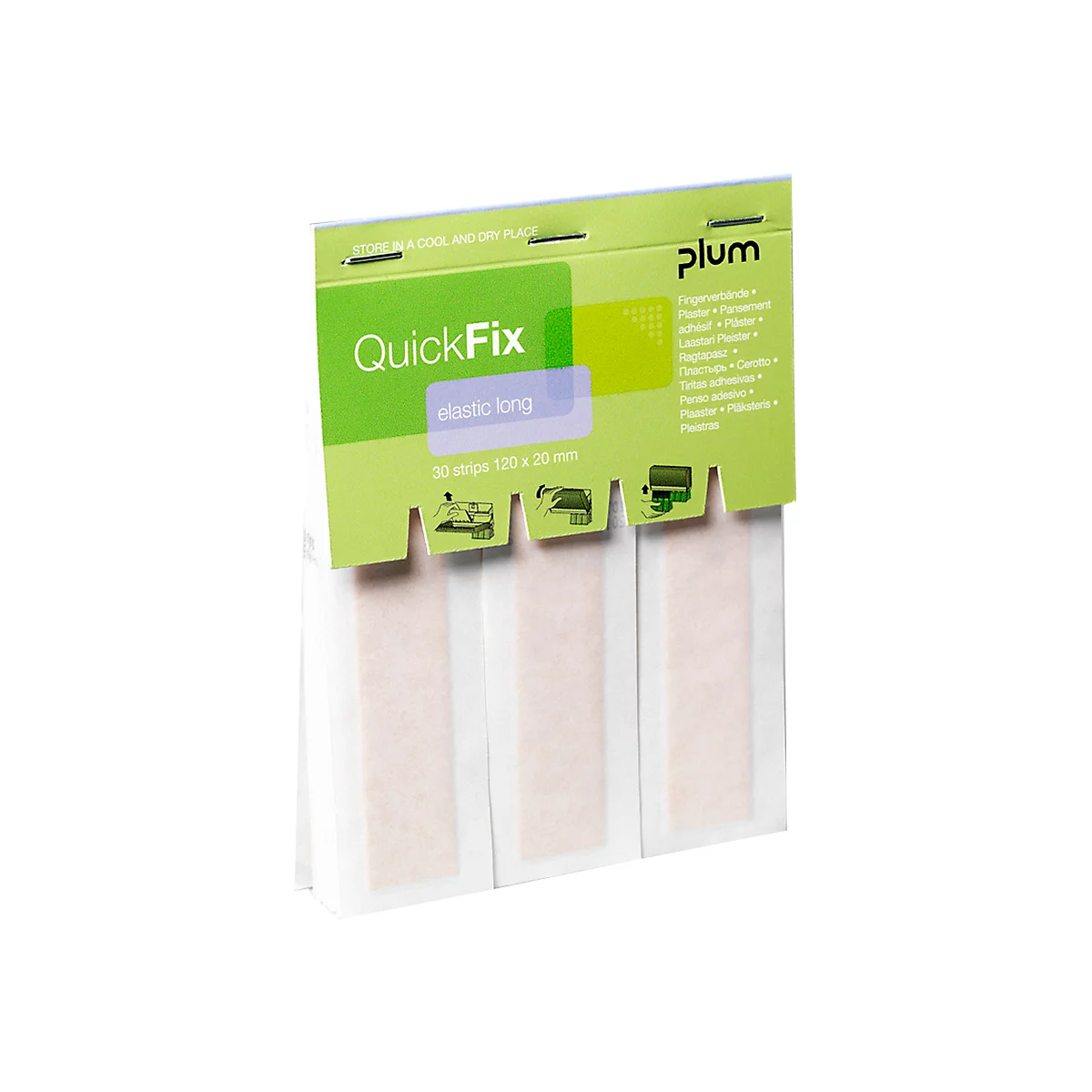 Vendas para dedos QuickFix Elastic Long, paquete de recambio con dispensador, transpirables, 6 x 30 piezas