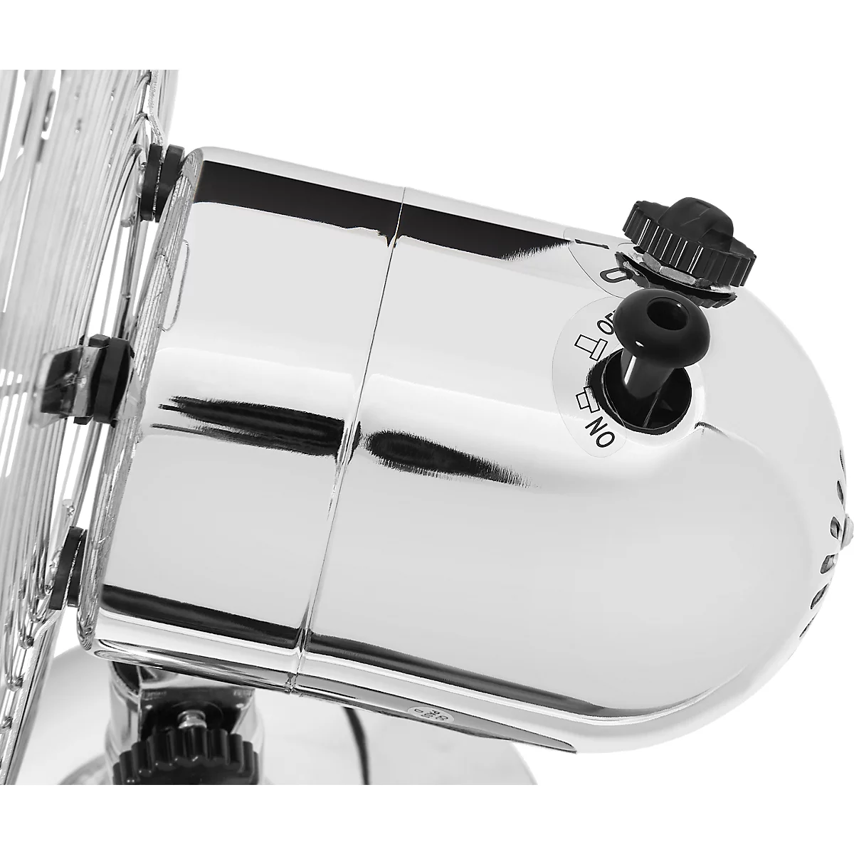 Ventilateur de table, 3 niveaux de puissance, angle réglable, protection contre la surchauffe, L 340 x P 260 x H 440 mm, plastique et métal, couleur chrome