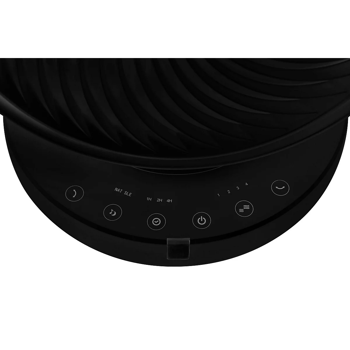 Gros plan d'une surface d'appareil noire avec boutons de commande et affichage.