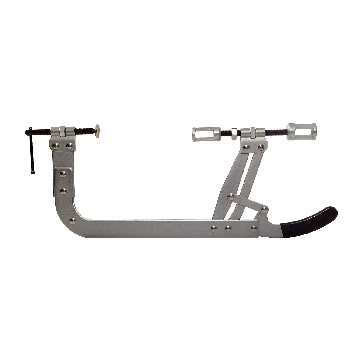 Eine silberfarbene Ventilfederspanner. Der Griff ist schwarz.