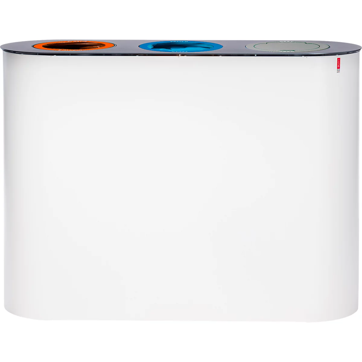 Vepa Bins afvalscheidingssysteem Lune Split - gegalvaniseerd staal - B 980 x D 300 x H 710 mm - 3 afvalstromen 38 l - wit/antraciet