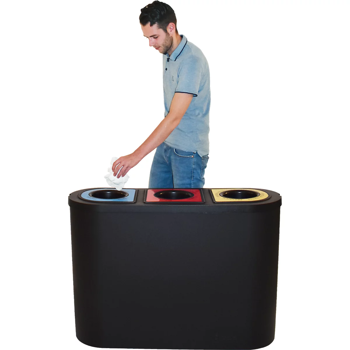 Vepa Bins Afvalsorteersystemen Triomf - HDPE - B 1100 x D 385 x H 755 mm - 3 bakken 45 l - zwart