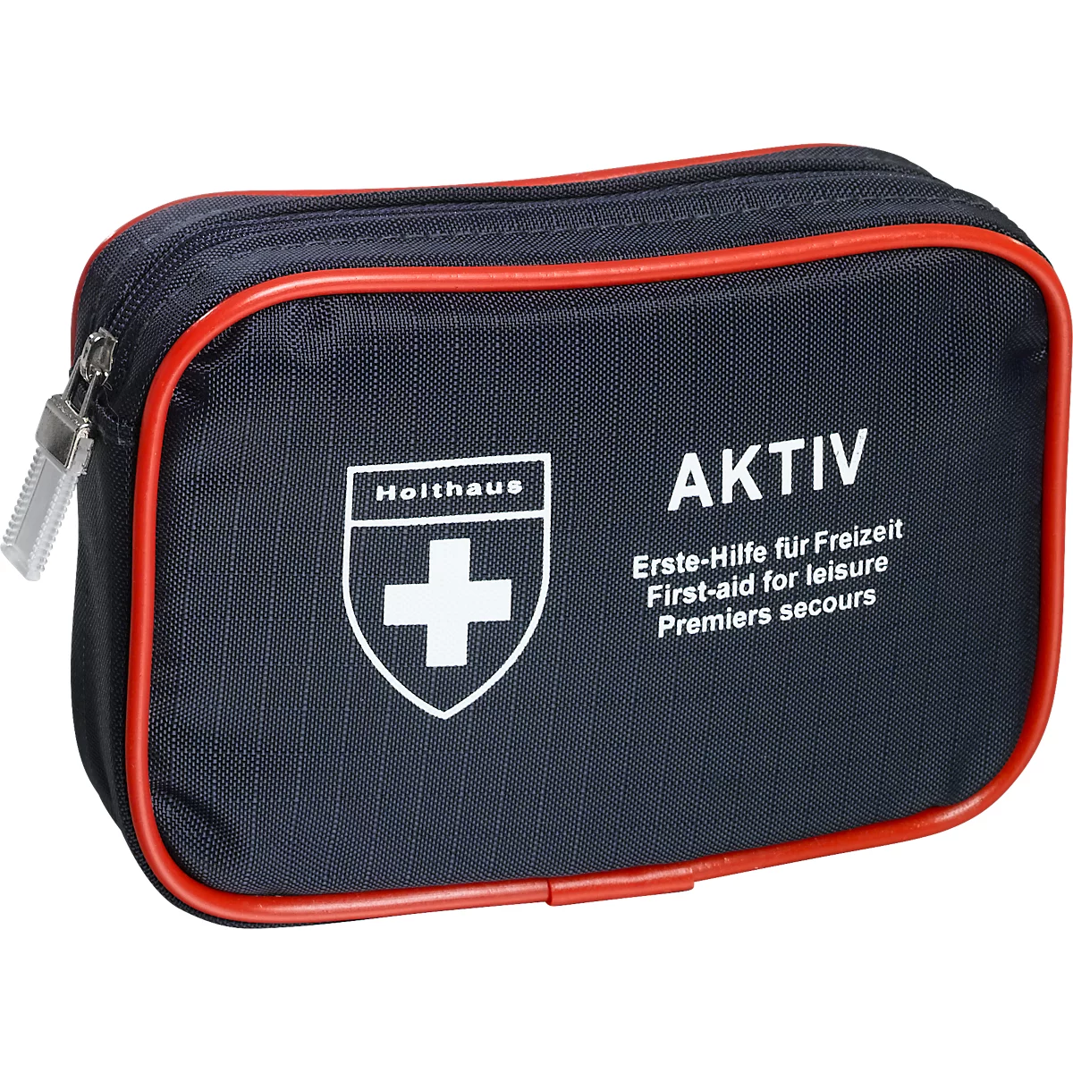 Verbanddoos AKTIV, incl. vulling naar behoefte, B 160 x D 40 x H 110 mm, nylon, blauw-rood