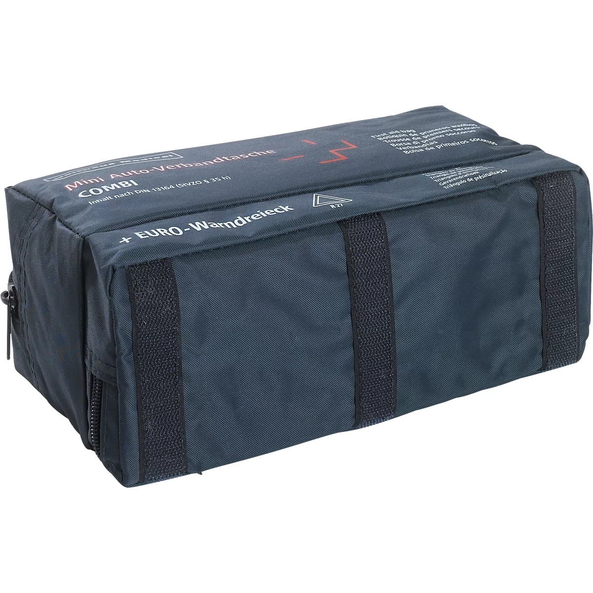 Verbanddoos Holthaus Medical Mini COMBI, voor de auto, inhoud volgens DIN 13 164, incl. gevarendriehoek, B 220 x D 80 x H 120 mm, nylon, blauw