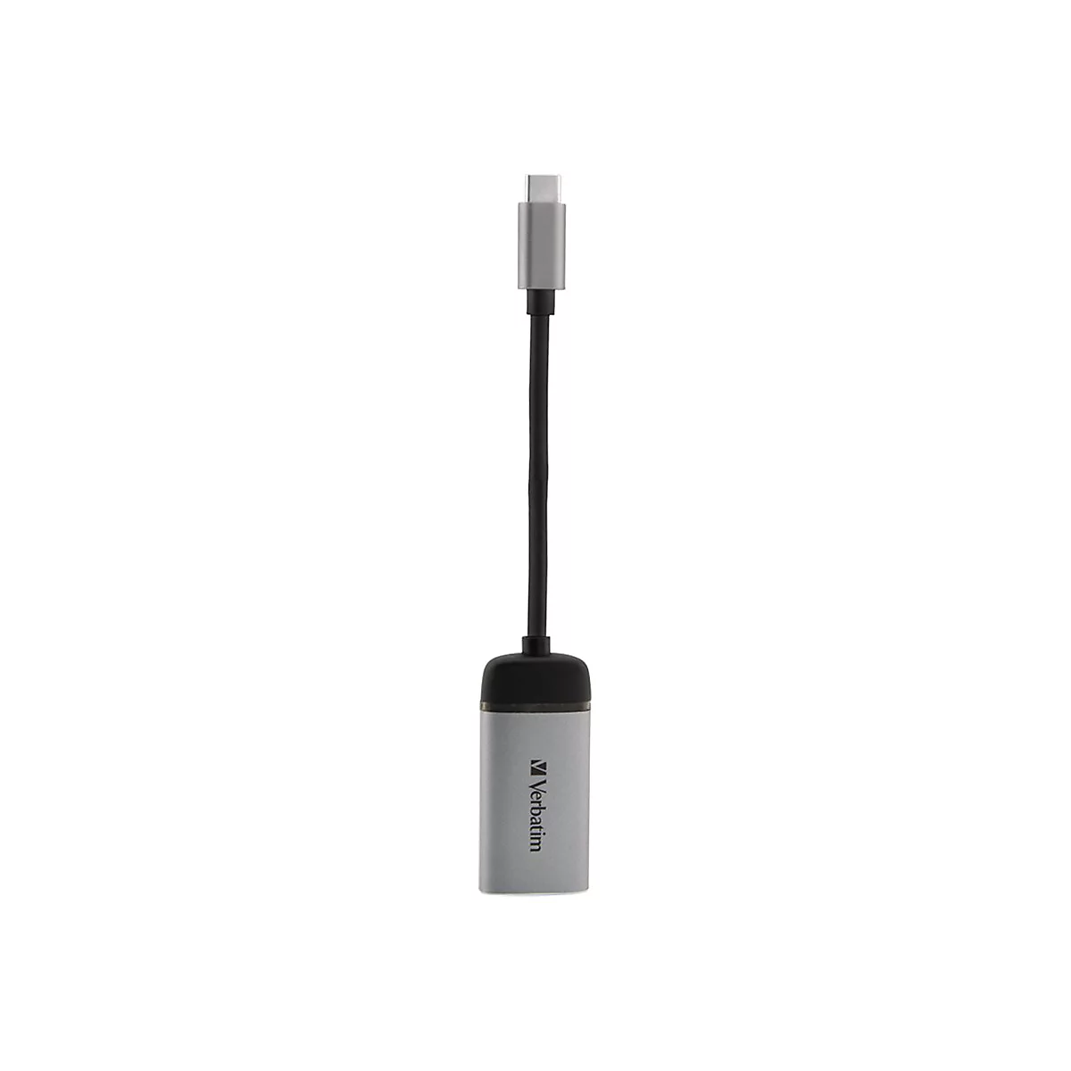 Un câble USB-C gris Verbatim sur fond blanc.